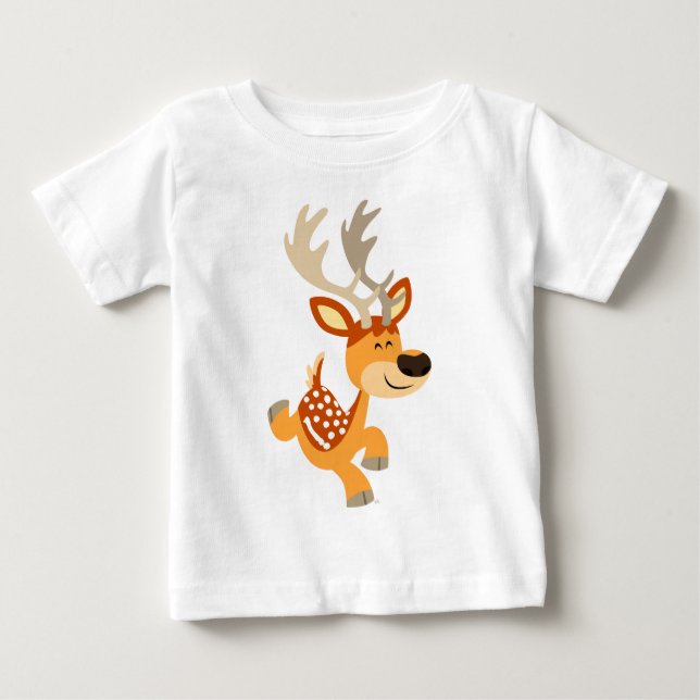 Cute Tecknad Gamboling Fallow Hjort Baby T-Shirt (Framsida)