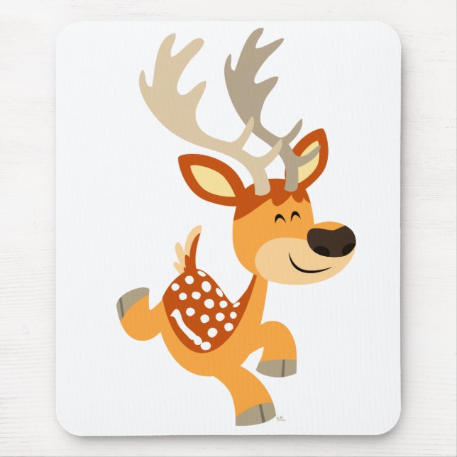 Cute Tecknad Gamboling Fallow Hjort Mousepad Musmatta (Framsidan)