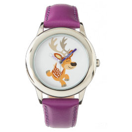 Cute Tecknad Gamboling Fallow Hjort Watch Armbandsur