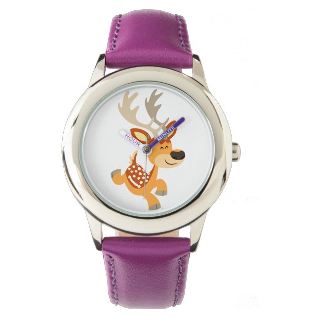 Cute Tecknad Gamboling Fallow Hjort Watch Armbandsur (Framsida)