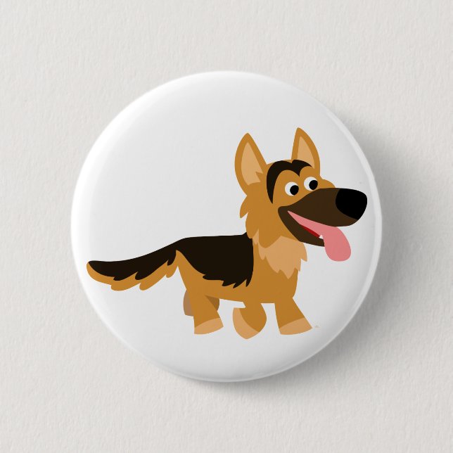 Cute Tecknad German Shepherd Hund Button Badge Knapp (Framsida)