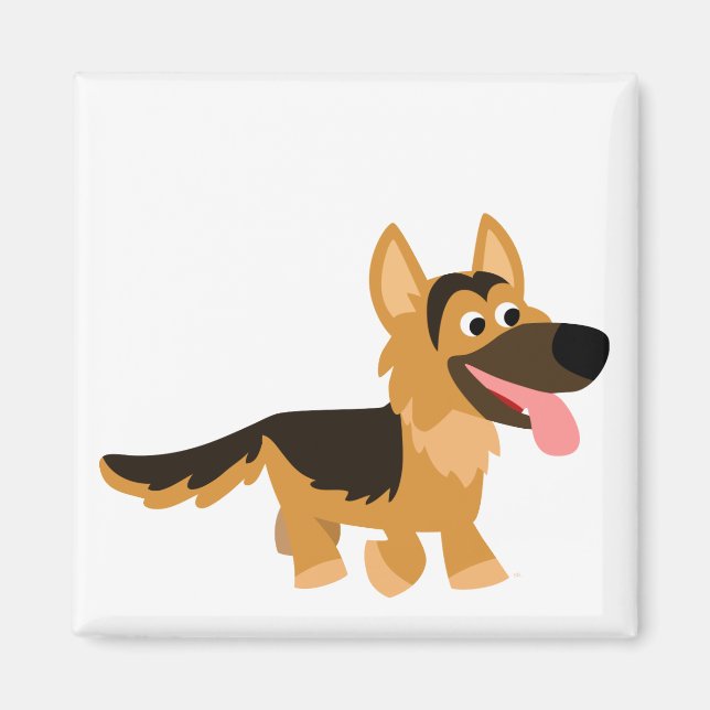 Cute Tecknad German Shepherd Hund Magnet (Framsidan)