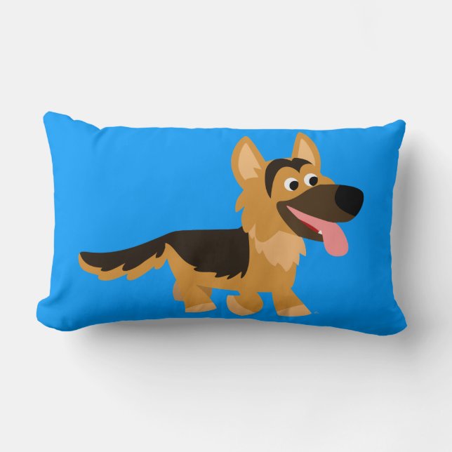 Cute Tecknad German Shepherd Hund Pillow Lumbarkudde (Framsida)