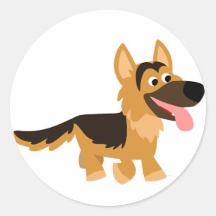 Cute Tecknad German Shepherd Hund Sticker Runt Klistermärke