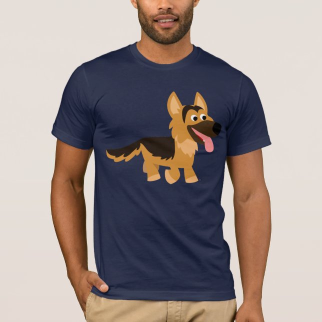 Cute Tecknad German Shepherd Hund T-Shirt (Framsida)