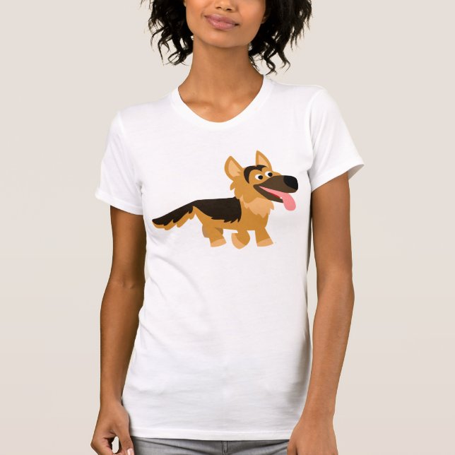 Cute Tecknad German Shepherd Hund Women T-Shirt (Framsida)