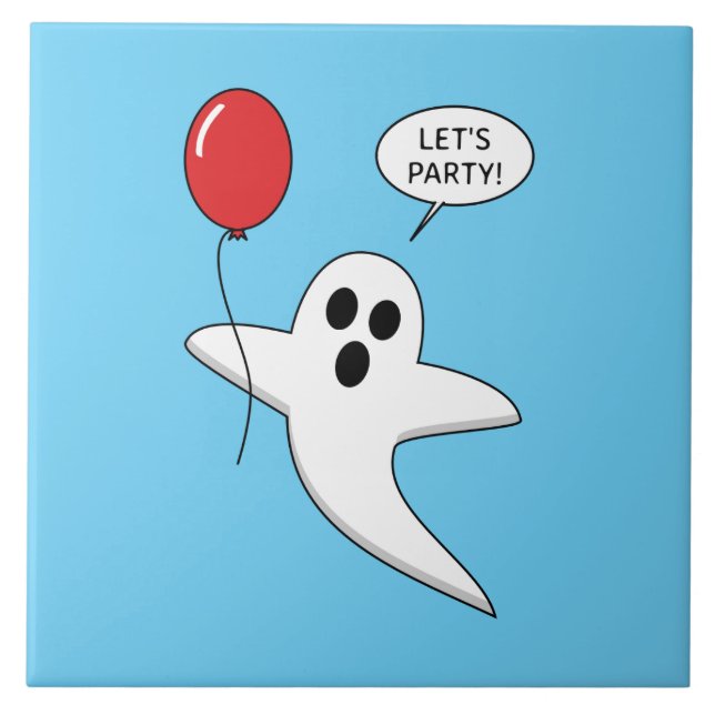 Cute Tecknad Ghost med Red Balloon Kakelplatta (Framsidan)
