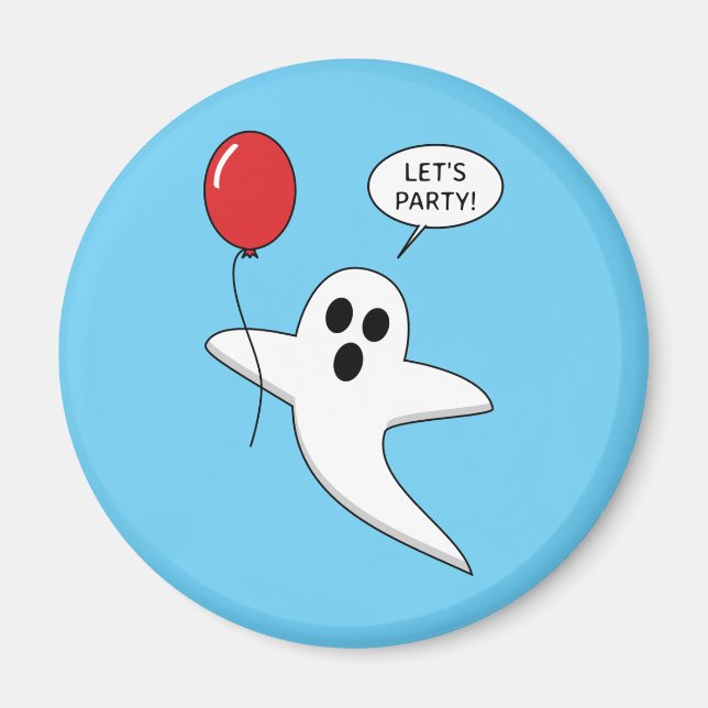 Cute Tecknad Ghost med Red Balloon Magnet (Framsidan)
