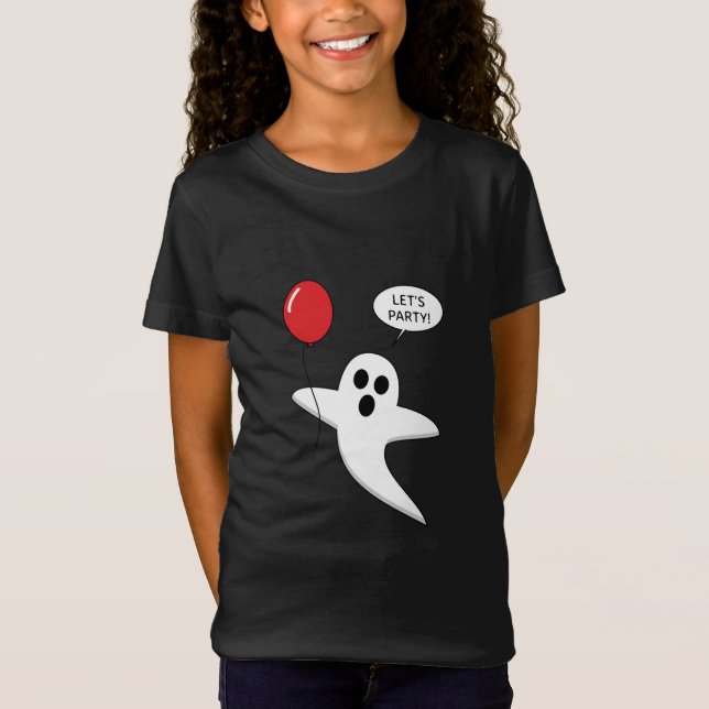 Cute Tecknad Ghost med Red Balloon T Shirt (Framsida)