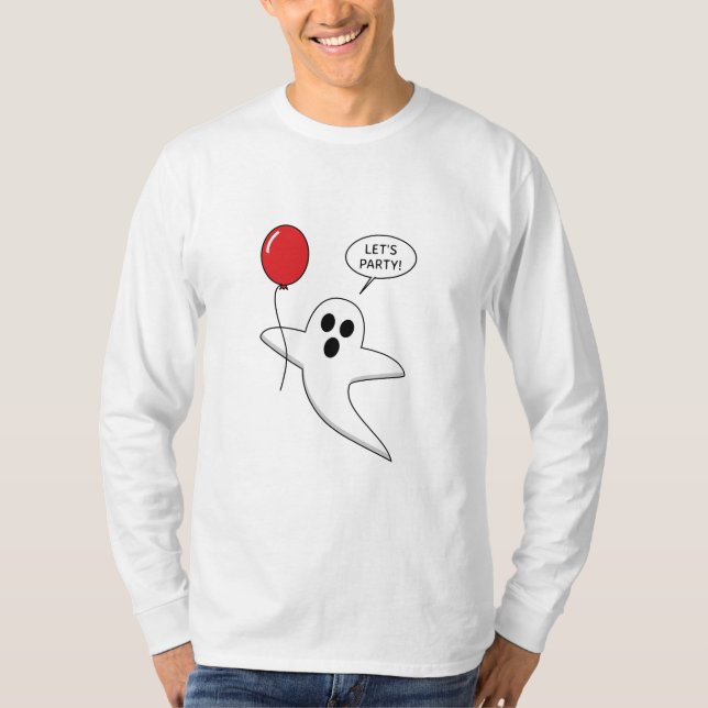 Cute Tecknad Ghost med Red Balloon T Shirt (Framsida)