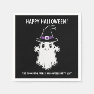 Cute Tecknad Ghost Spirit with Witch Hat Halloween Pappersservett