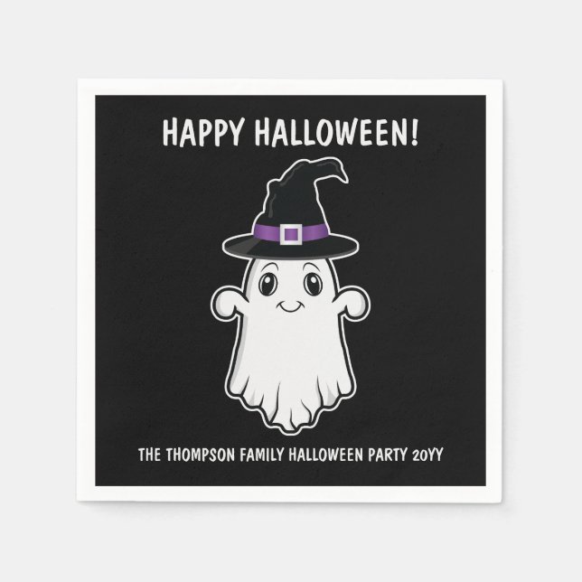 Cute Tecknad Ghost Spirit with Witch Hat Halloween Pappersservett (Framsidan)