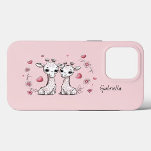 Cute Tecknad Giraffe Älskare Heart Valentindagen