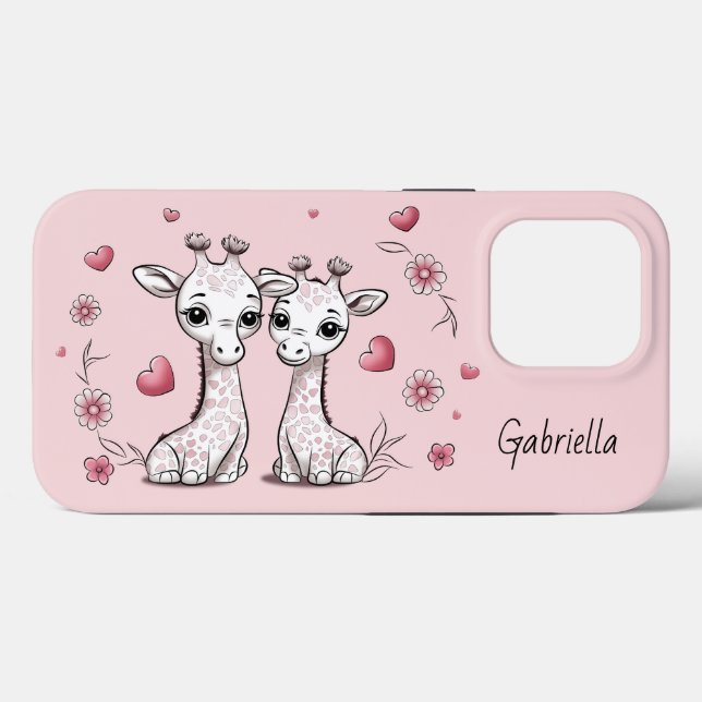 Cute Tecknad Giraffe Älskare Heart Valentindagen (Baksida (horisontell))