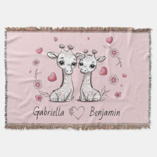 Cute Tecknad Giraffe Älskare Heart Valentindagen Filt