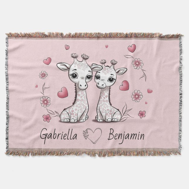 Cute Tecknad Giraffe Älskare Heart Valentindagen Filt (Framsidan)