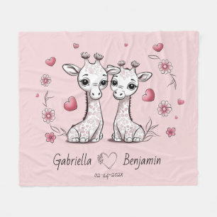 Cute Tecknad Giraffe Älskare Heart Valentindagen Fleecefilt