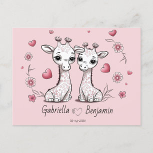 Cute Tecknad Giraffe Älskare Heart Valentindagen Vykort