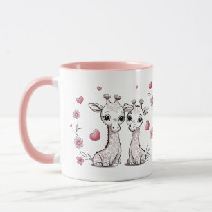 Cute Tecknad Giraffe Älskare Hjärtar Alla hjärtans Mugg