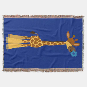 Cute Tecknad Giraffe and Flower Filt