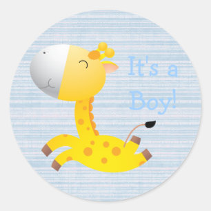 Cute Tecknad Giraffe Det är en Boy Nyfödd bebis Runt Klistermärke