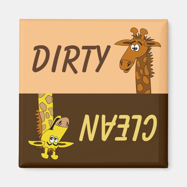 Cute Tecknad Giraffe Dirty Clean Dishwasher Magnet (Framsidan)