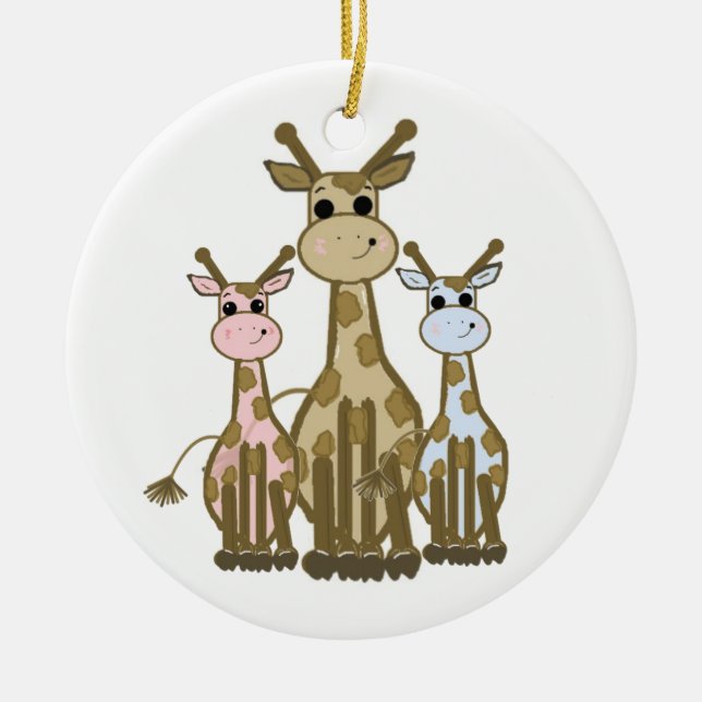 Cute Tecknad Giraffe Family Julgransprydnad Keramik (Framsidan)