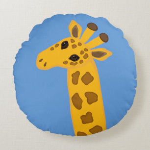 Cute Tecknad Giraffe Golden Gult Brown Animal Rund Kudde