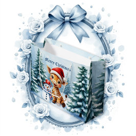 Cute Tecknad Giraffe med Santa Hat & Snögubbe