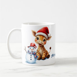 Cute Tecknad Giraffe med Santa Hat & Snögubbe Kaffemugg