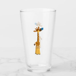 Cute Tecknad Giraffe och Blue Flower Glass Tumbler Glaskopp