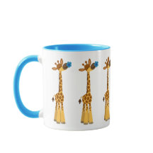 Cute Tecknad Giraffe och Blue Flower Mugg