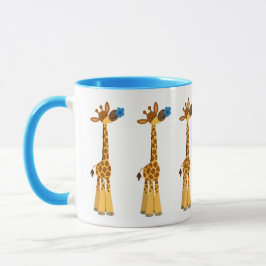 Cute Tecknad Giraffe och Blue Flower Mugg