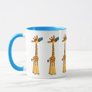 Cute Tecknad Giraffe och Blue Flower Mugg