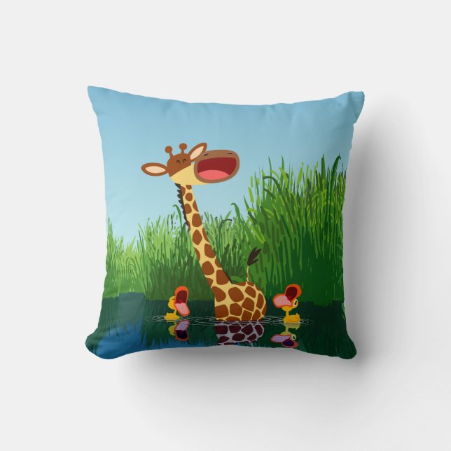 Cute Tecknad Giraffe och Ducklings Pillow Kudde (Framsida)