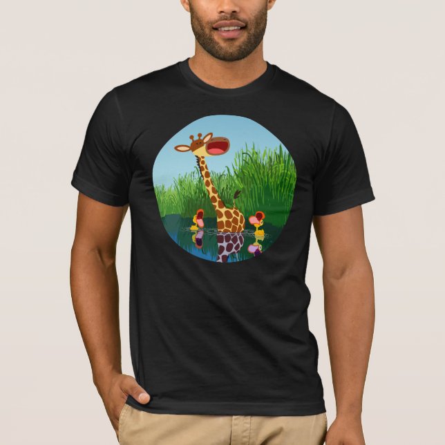 Cute Tecknad Giraffe och Ducklings T-Shirt (Framsida)