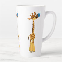 Cute Tecknad Giraffe och Flower Latte Mugg
