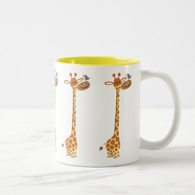 Cute Tecknad Giraffe och vän Två-Tonad Mugg (Höger)