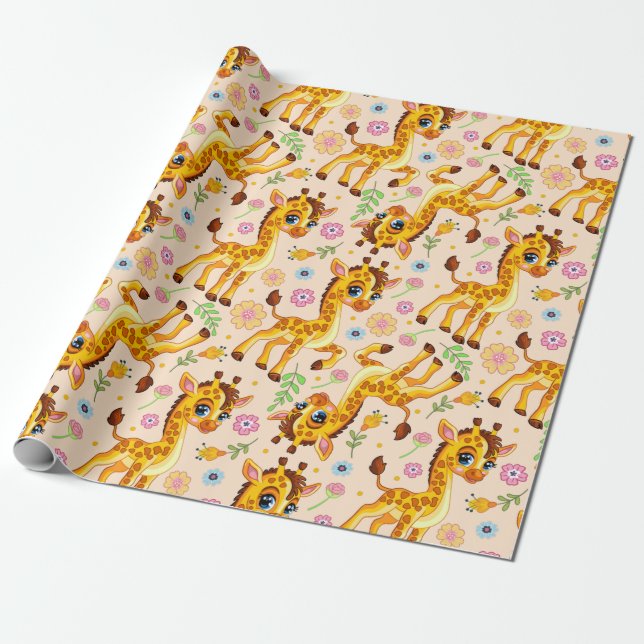 Cute tecknad giraffe presentpapper (Utrullad)