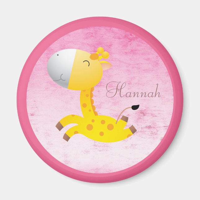 Cute Tecknad Giraffe Rosa Personlig Magnet (Framsidan)