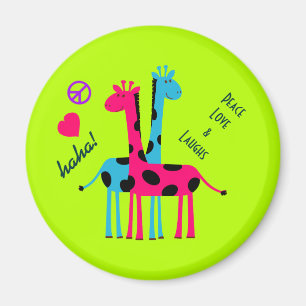 Cute Tecknad Giraffes, fred kärlek och skrattar Magnet