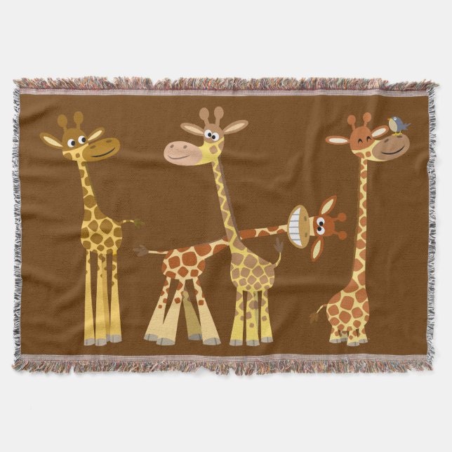 Cute Tecknad Giraffes: Herd Throw Blanket Mysfilt (Framsidan)