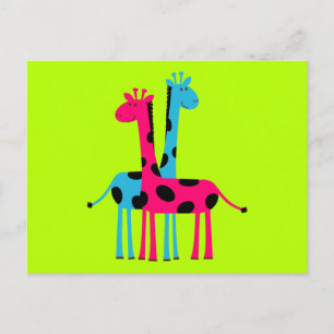 Cute Tecknad Giraffes Vykort