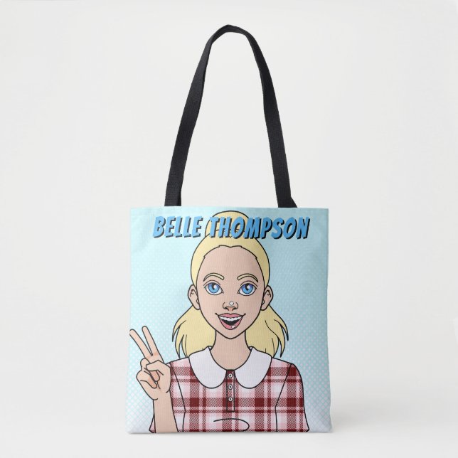 Cute Tecknad Girl Ansikte School Bibliotek Bag Tygkasse (Framsida)