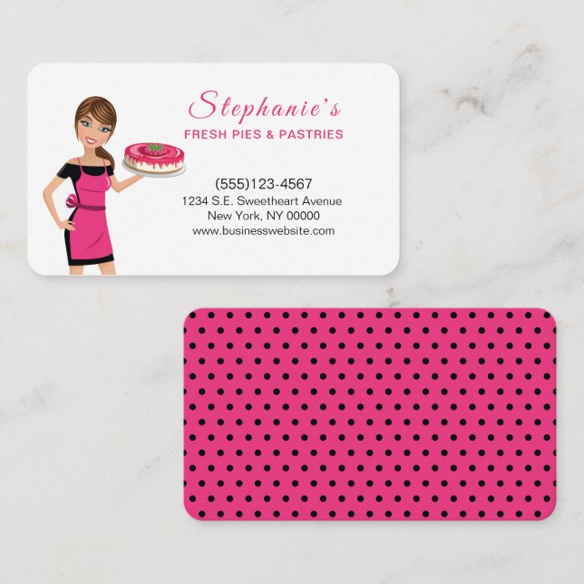 Cute Tecknad Girl Holger Cake Food Bakery Pastry Visitkort (Fram/baksida)