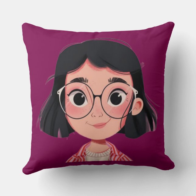 Cute Tecknad Girl Pillow - Snyggt Gift for Women Kudde (Baksida)