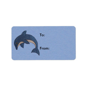 Cute Tecknad Gnistra som Blue Jumping Delphin Adressetikett