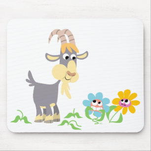 Cute Tecknad Goat and Flowers Mousepad Musmatta