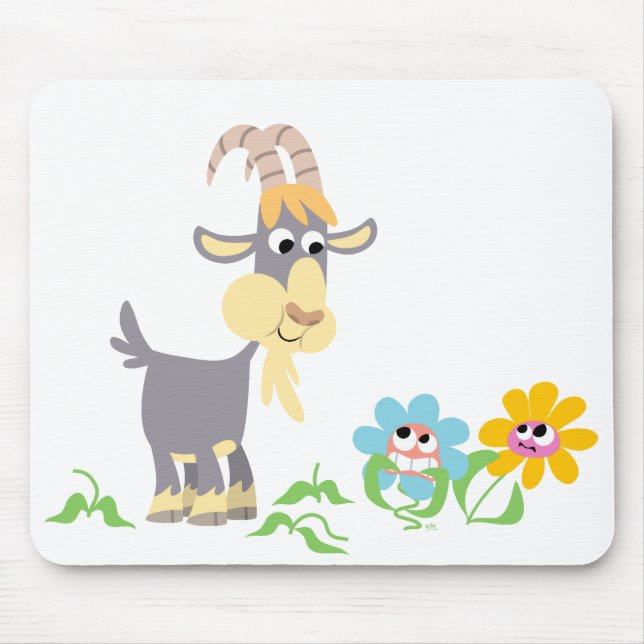Cute Tecknad Goat and Flowers Mousepad Musmatta (Framsidan)
