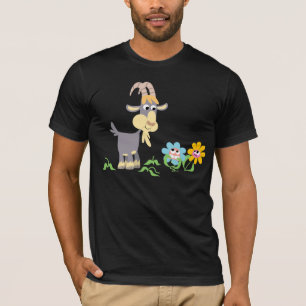 Cute Tecknad Goat and Flowers T-Shirt